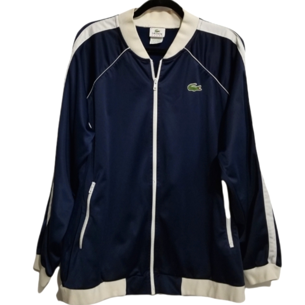 LACOSTE Sport Navy Blue Striped Zippered Up Jacket Men's 8